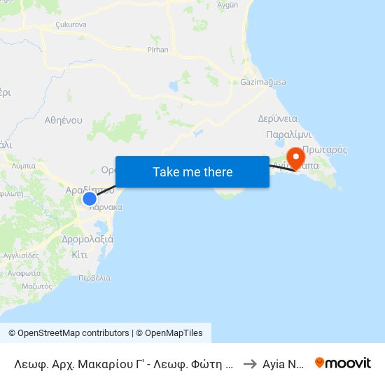 Λεωφ. Αρχ. Μακαρίου Γ' - Λεωφ. Φώτη Πίττα 2 to Ayia Napa map