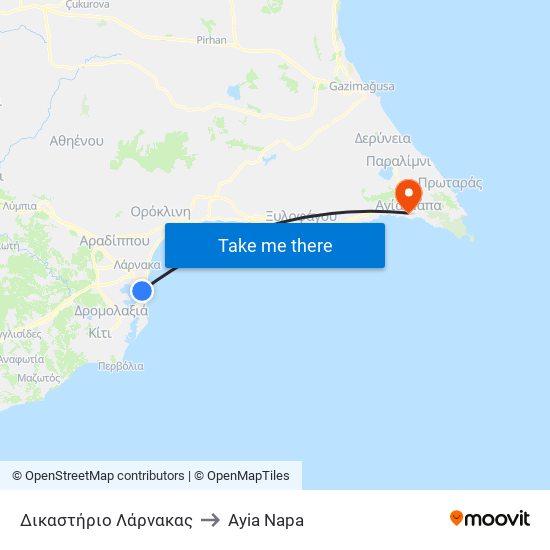 Δικαστήριο Λάρνακας to Ayia Napa map