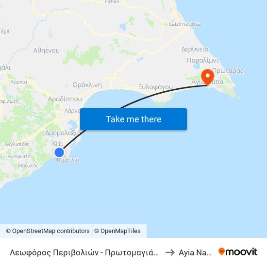 Λεωφόρος Περιβολιών - Πρωτομαγιάς 1 to Ayia Napa map