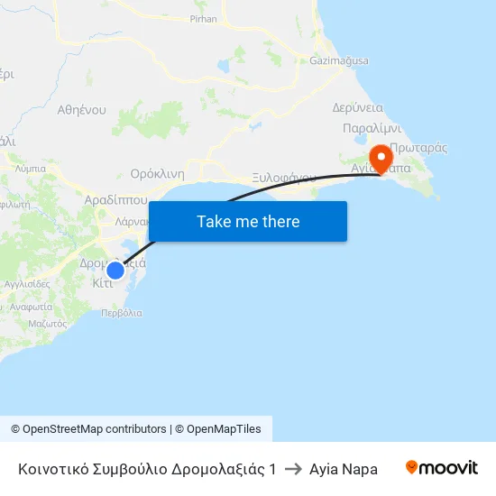 Κοινοτικό Συμβούλιο Δρομολαξιάς 1 to Ayia Napa map