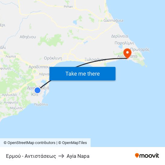 Ερμού - Αντιστάσεως to Ayia Napa map