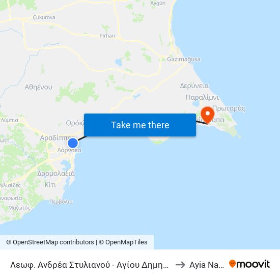 Λεωφ. Ανδρέα Στυλιανού - Αγίου Δημητρίου to Ayia Napa map