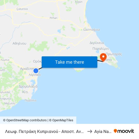 Λεωφ. Πετράκη Κυπριανού - Αποστ. Ανδρέου to Ayia Napa map