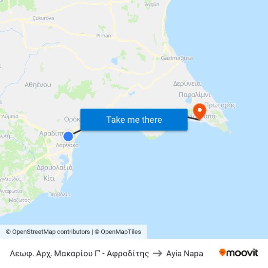 Λεωφ. Αρχ. Μακαρίου Γ' - Αφροδίτης to Ayia Napa map