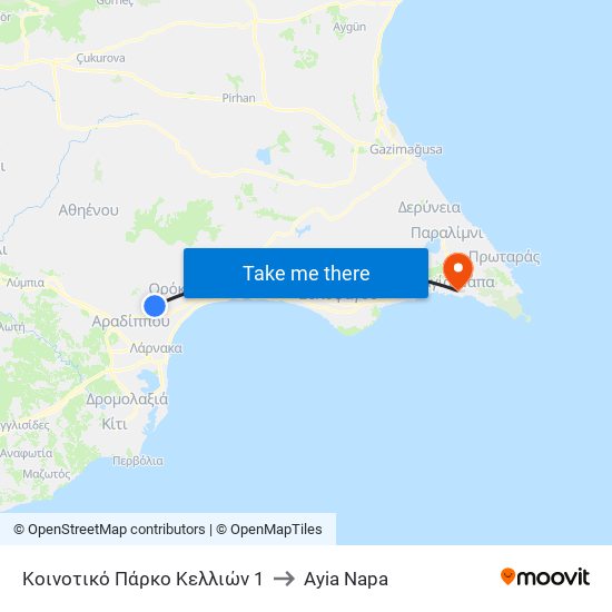 Κοινοτικό Πάρκο Κελλιών 1 to Ayia Napa map