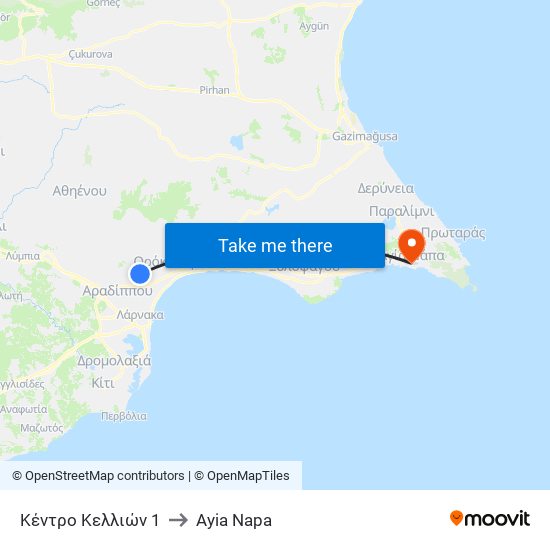 Κέντρο Κελλιών 1 to Ayia Napa map