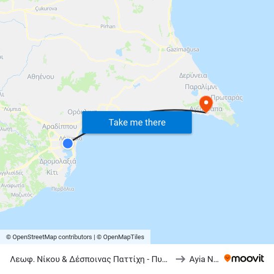 Λεωφ. Νίκου & Δέσποινας Παττίχη - Πυροσβεστική to Ayia Napa map
