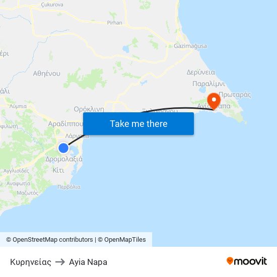 Κυρηνείας to Ayia Napa map