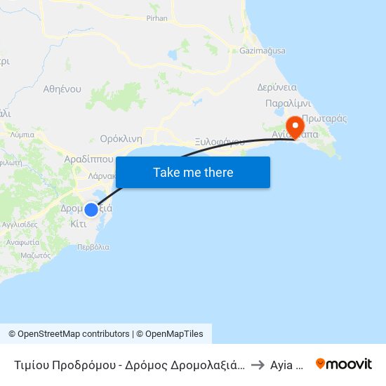 Τιμίου Προδρόμου - Δρόμος Δρομολαξιά - Αεροδρόμιο 1 to Ayia Napa map