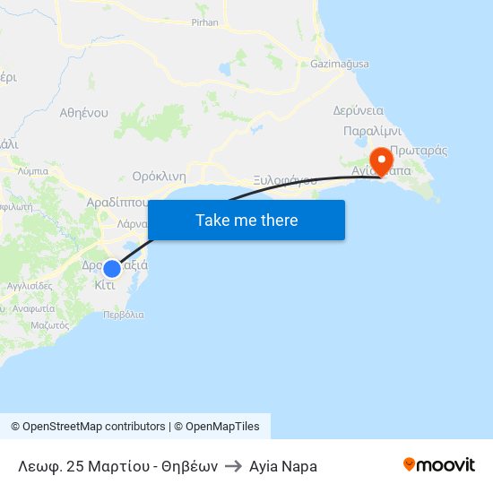 Λεωφ. 25 Μαρτίου - Θηβέων to Ayia Napa map
