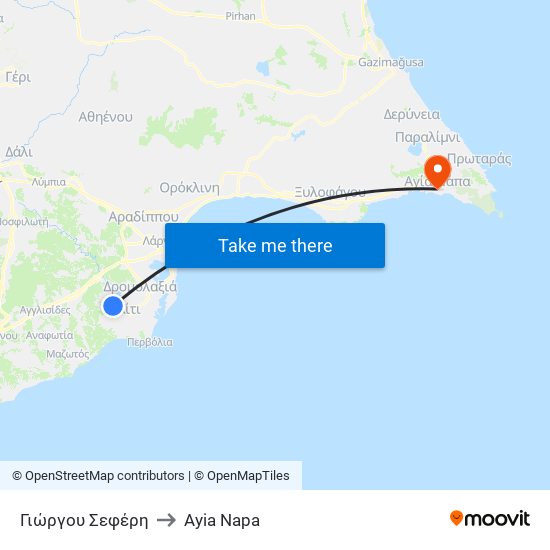 Γιώργου Σεφέρη to Ayia Napa map