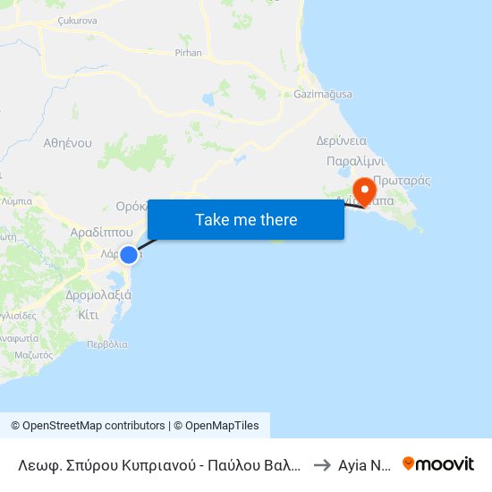 Λεωφ. Σπύρου Κυπριανού - Παύλου Βαλδασερίδη to Ayia Napa map
