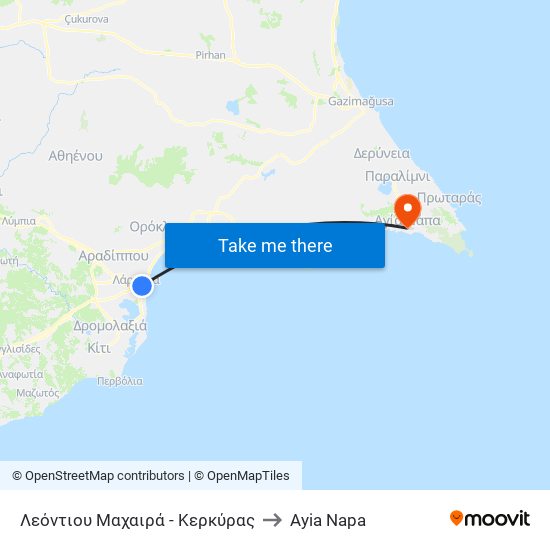 Λεόντιου Μαχαιρά - Κερκύρας to Ayia Napa map