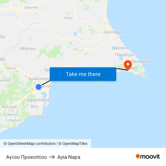 Αγίου Προκοπίου to Ayia Napa map