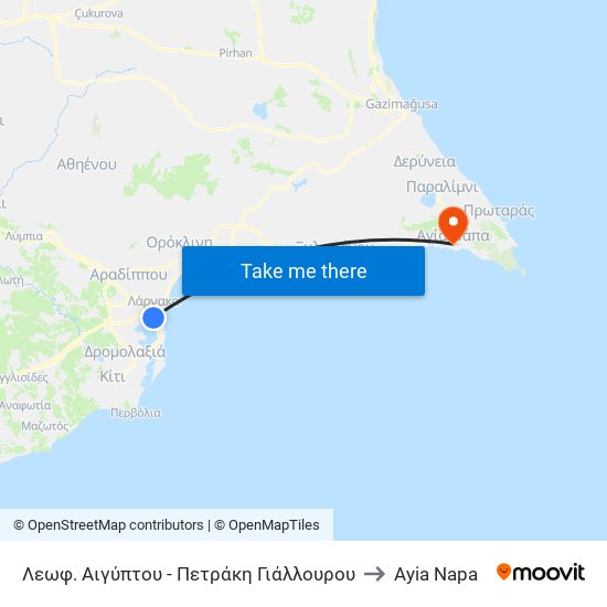 Λεωφ. Αιγύπτου - Πετράκη Γιάλλουρου to Ayia Napa map