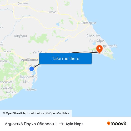 Δημοτικό Πάρκο Οδησσού 1 to Ayia Napa map