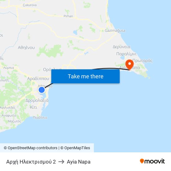 Αρχή Ηλεκτρισμού 2 to Ayia Napa map