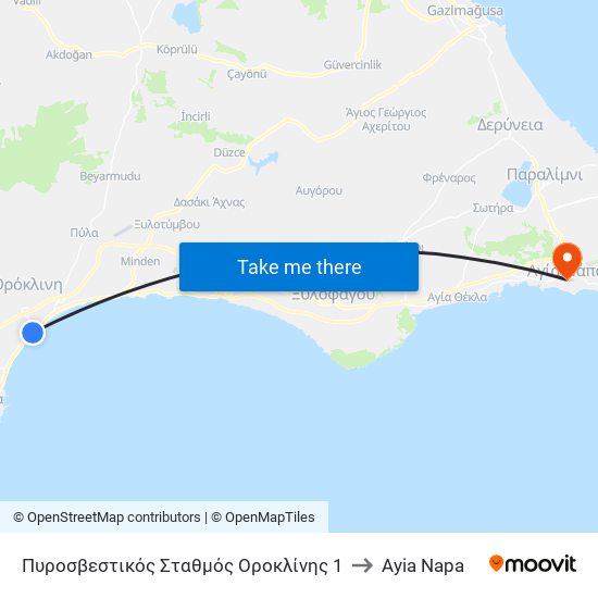 Πυροσβεστικός Σταθμός Οροκλίνης 1 to Ayia Napa map