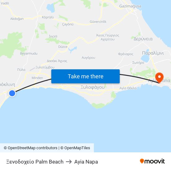 Ξενοδοχείο Palm Beach to Ayia Napa map