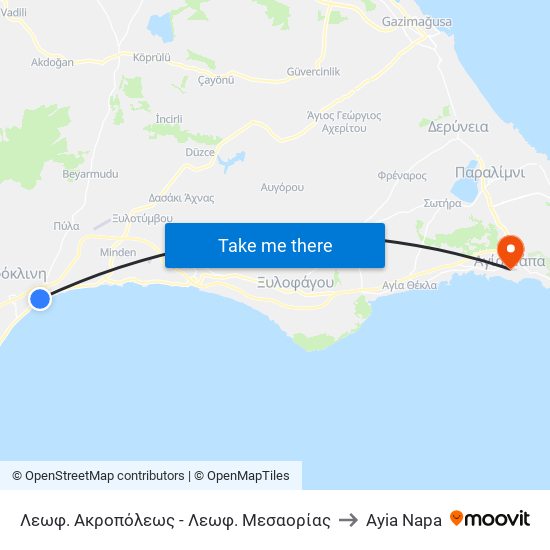 Λεωφ. Ακροπόλεως - Λεωφ. Μεσαορίας to Ayia Napa map