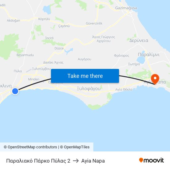 Παραλιακό Πάρκο Πύλας 2 to Ayia Napa map