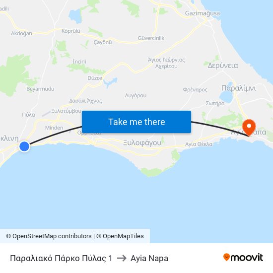 Παραλιακό Πάρκο Πύλας 1 to Ayia Napa map