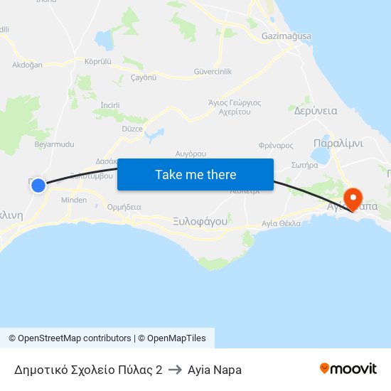 Δημοτικό Σχολείο Πύλας 2 to Ayia Napa map