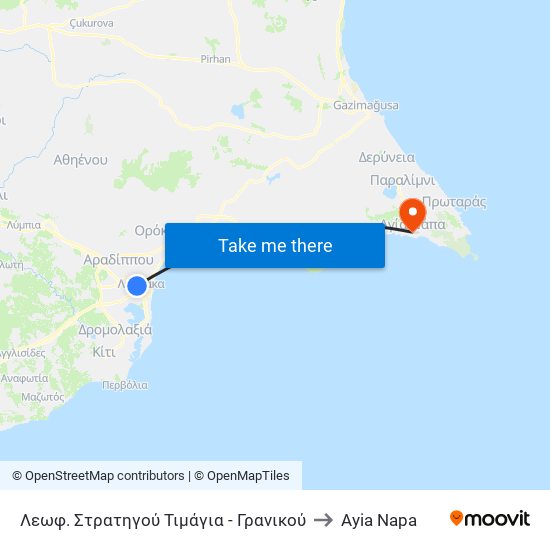 Λεωφ. Στρατηγού Τιμάγια - Γρανικού to Ayia Napa map