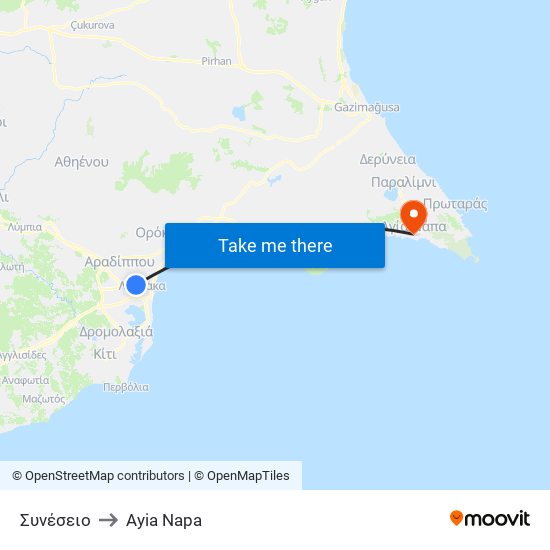 Συνέσειο to Ayia Napa map