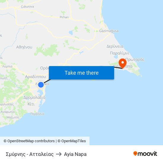 Σμύρνης - Ατταλείας to Ayia Napa map