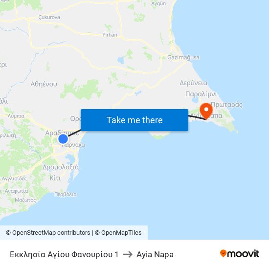 Εκκλησία Αγίου Φανουρίου 1 to Ayia Napa map