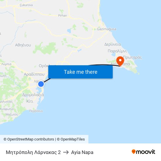 Μητρόπολη Λάρνακας 2 to Ayia Napa map