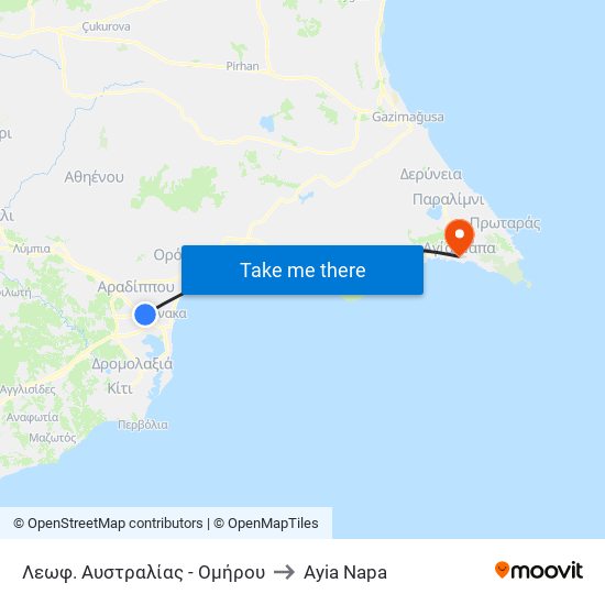 Λεωφ. Αυστραλίας - Ομήρου to Ayia Napa map