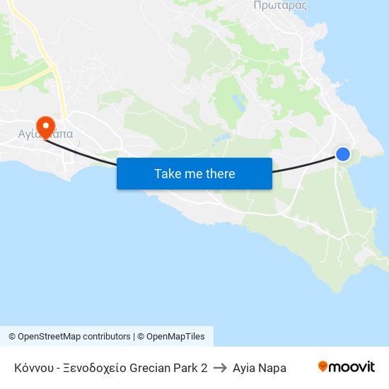 Κόννου - Ξενοδοχείο Grecian Park 2 to Ayia Napa map