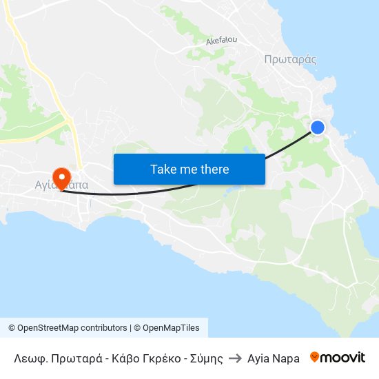 Λεωφ. Πρωταρά - Κάβο Γκρέκο - Σύμης to Ayia Napa map