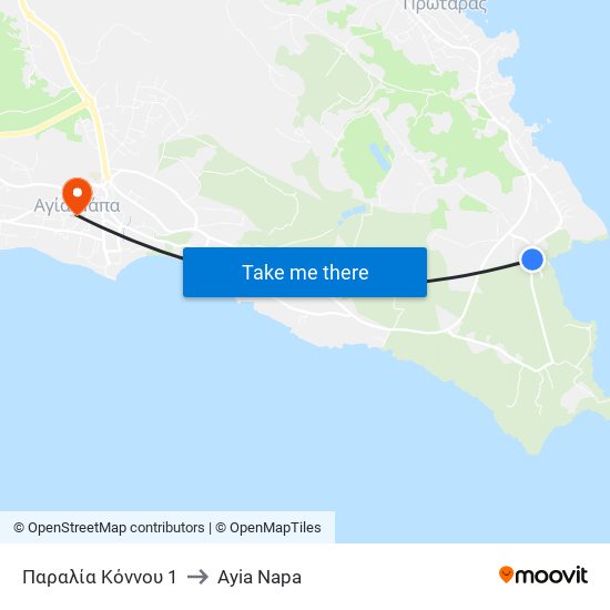 Παραλία Κόννου 1 to Ayia Napa map