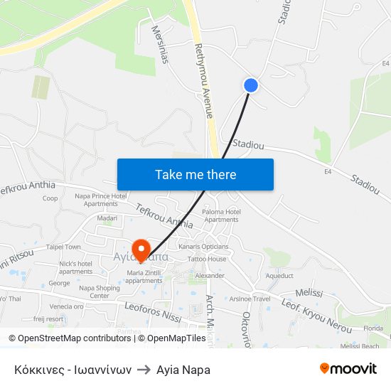 Κόκκινες - Ιωαννίνων to Ayia Napa map