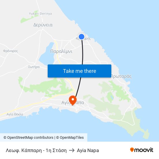 Λεωφ. Κάππαρη - 1η Στάση to Ayia Napa map