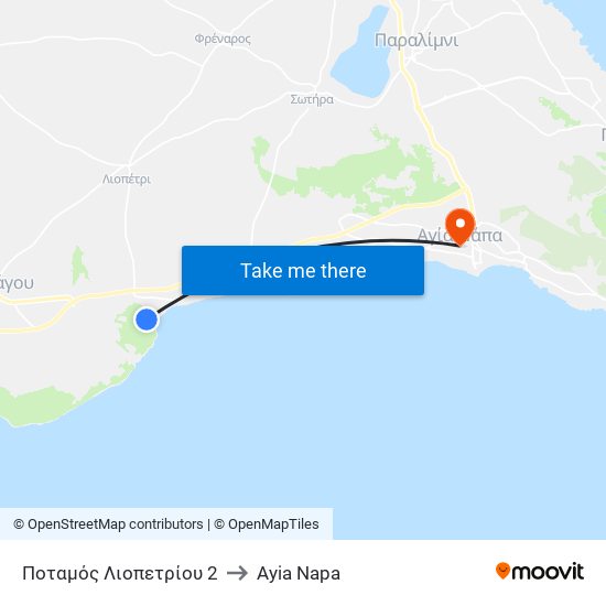 Ποταμός Λιοπετρίου 2 to Ayia Napa map