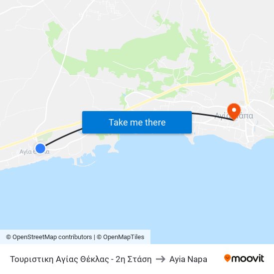 Τουριστικη Αγίας Θέκλας - 2η Στάση to Ayia Napa map