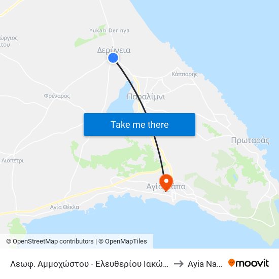 Λεωφ. Αμμοχώστου - Ελευθερίου Ιακώβου to Ayia Napa map