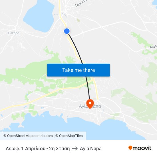 Λεωφ. 1 Απριλίου - 2η Στάση to Ayia Napa map