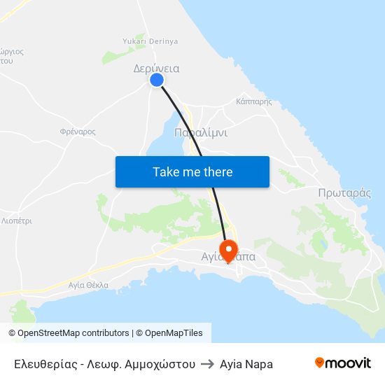 Ελευθερίας - Λεωφ. Αμμοχώστου to Ayia Napa map