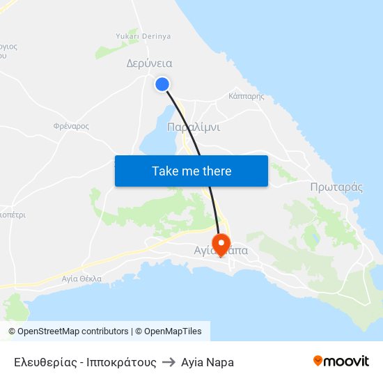 Ελευθερίας - Ιπποκράτους to Ayia Napa map