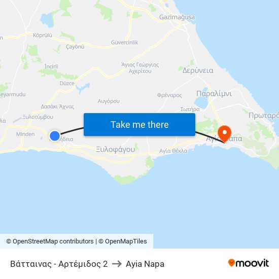 Βάτταινας - Αρτέμιδος 2 to Ayia Napa map