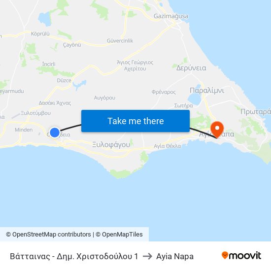 Βάτταινας - Δημ. Χριστοδούλου 1 to Ayia Napa map