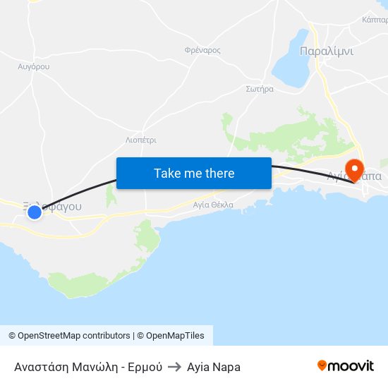 Αναστάση Μανώλη - Ερμού to Ayia Napa map