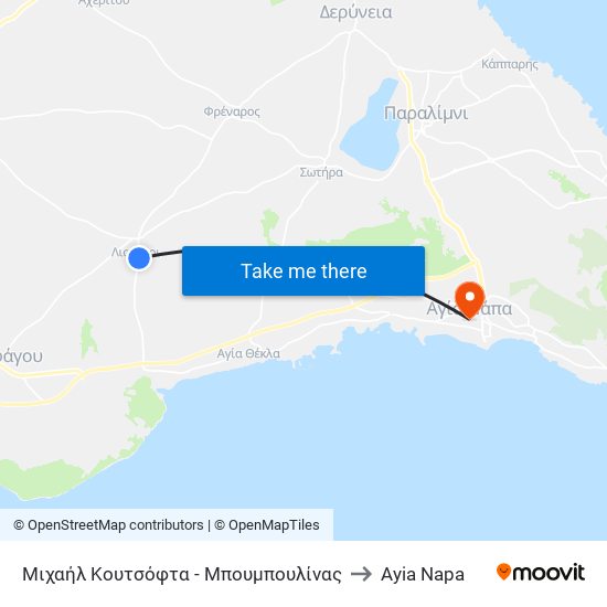 Μιχαήλ Κουτσόφτα - Μπουμπουλίνας to Ayia Napa map