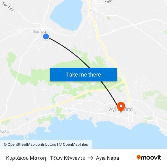 Κυριάκου Μάτση - Τζων Κένvεντυ to Ayia Napa map