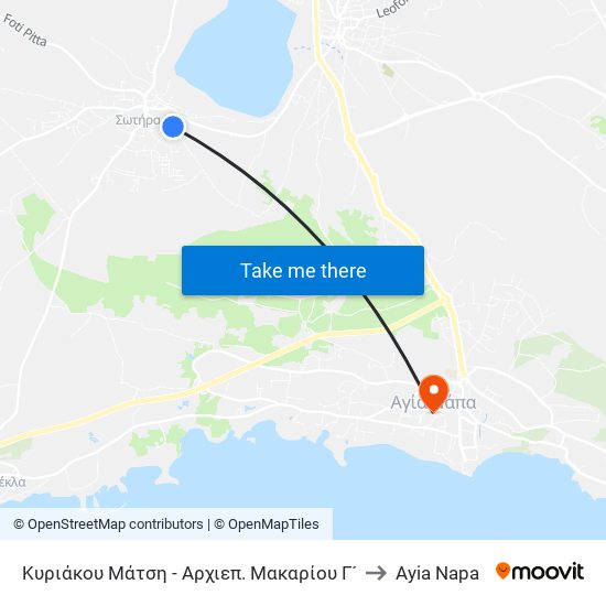 Κυριάκου Μάτση - Αρχιεπ. Μακαρίου Γ´ to Ayia Napa map